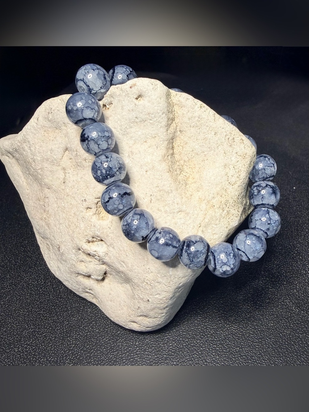 ✨Handmade✨Blue Snowflake Jasper Beaded Stretch Bracelet